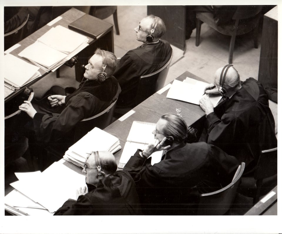 Defense Counsel in the Medical Case Listen as the Prosecution Enters Evidence Charging that the Defendants Had Committed War Crimes