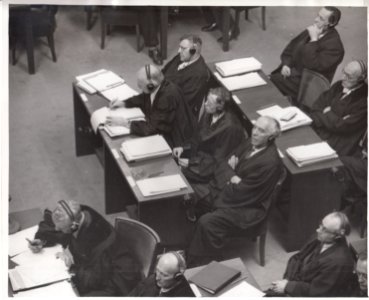 Defense counsel in the Medical Case in a courtroom of Nurnberg's Palace of Justice