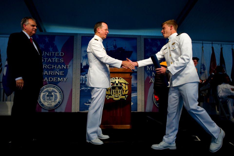 Defense.gov News Photo 100621-N-0696M-176 - Chairman of the Joint Chiefs of Staff Adm. Mike Mullen and Secretary of Transportation Ray LaHood left congratulate midshipman Gary Taylor at the