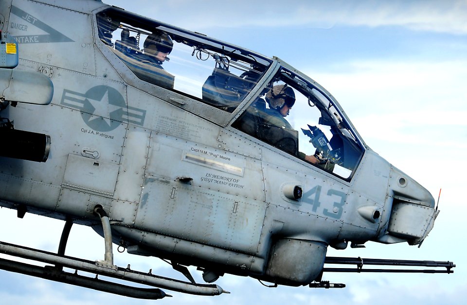 Defense.gov News Photo 100617-N-7948R-125 - U.S. Marine Corps pilots assigned to the 15th Marine Expeditionary Unit fly an AH-1W Super Cobra helicopter during flight operations aboard the
