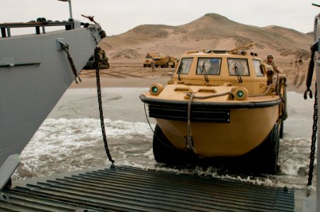 Defense.gov News Photo 100707-N-5319A-030 - U.S. Navy Seaman Ashleigh Brown drives a lighter amphibious resupply cargo vehicle from Beach Master Unit 1 off of Salinas Beach Peru onto