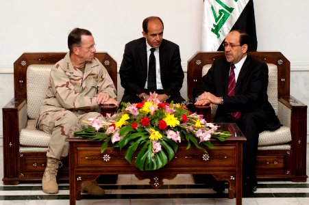 Defense.gov News Photo 100727-N-0696M-259 - Chairman of the Joint Chiefs of Staff Adm. Mike Mullen U.S. Navy visits Baghdad Iraq on July 27 2010. Mullen s final stop in Iraq wraps up the photo