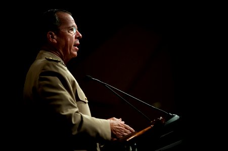 Defense.gov News Photo 100825-N-0696M-082 - Chairman of the Joint Chiefs of Staff Adm. Mike Mullen U.S. Navy addresses the Executives Club of Chicago at the Fairmont Hotel on Aug. 25 2010
