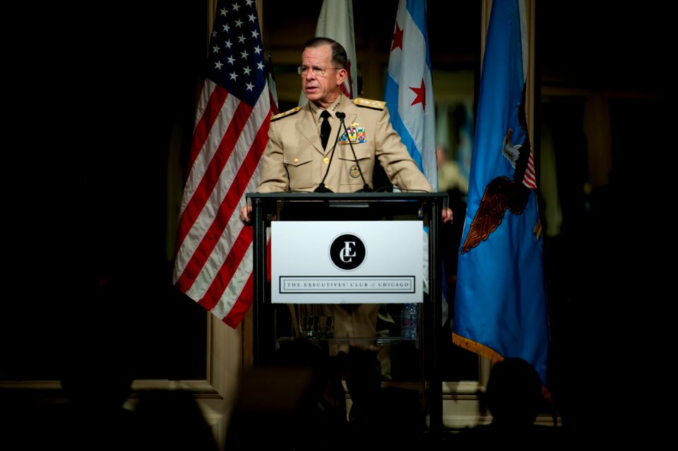 Defense.gov News Photo 100825-N-0696M-050 - Chairman of the Joint Chiefs of Staff Adm. Mike Mullen U.S. Navy addresses the Executives Club of Chicago at the Fairmont Hotel on Aug. 25 2010
