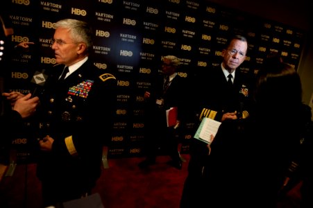Defense.gov News Photo 101028-N-0696M-046 - Army Chief of Staff Gen. George Casey Jr. and Chairman of the Joint Chiefs of Staff Adm. Mike Mullen U.S. Navy are interviewed at the premiere of