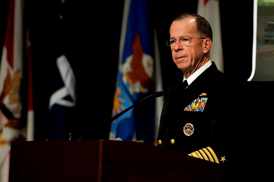 Defense.gov News Photo 101013-N-0696M-005 - Chairman of the Joint Chiefs of Staff Adm. Mike Mullen U.S. Navy addresses audience members during the Energy Security Summit in the Pentagon on