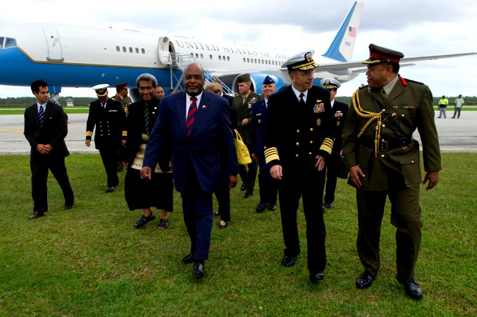 Defense.gov News Photo 101109-N-0696M-232 - Chairman of the Joint Chiefs of Staff Adm. Mike Mullen U.S. Navy is welcomed to the Kingdom of Tonga by Ambassador C. Steven McGann and Brig