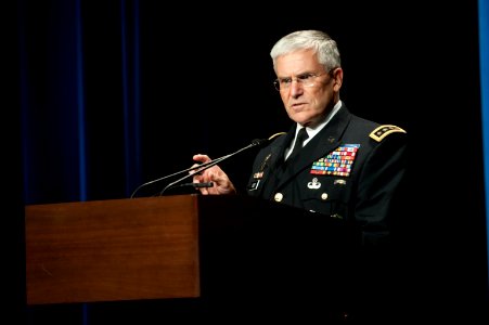 Defense.gov News Photo 101028-N-0696M-070 - Army Chief of Staff Gen. George Casey Jr. introduces the HBO documentary Wartorn 1861-2010 in the Pentagon on Oct. 28 2010. The film produced by