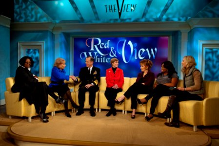 Defense.gov News Photo 101124-N-0696M-069 - Chairman of the Joint Chiefs of Staff Adm. Mike Mullen U.S. Navy and his wife Deborah are interviewed on The View in New York City on Nov. 24