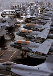 Defense.gov News Photo 101202-N-7103C-346 - Aircraft are secured to the bow of the aircraft carrier USS George Washington CVN 73 during a vertical replenishment operation on Dec. 2 2010. The