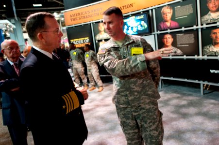 Defense.gov News Photo 101027-N-0696M-087 - Chairman of the Joint Chiefs of Staff Adm. Mike Mullen U.S. Navy speaks with U.S. Army Sgt. 1st Class George J. Kirkpatrick at the 60th Annual