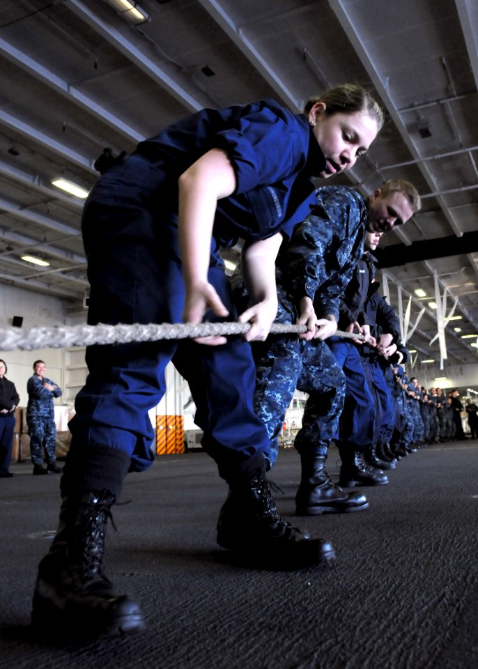 Defense.gov News Photo 110107-N-4590G-068 - Sailors assigned to the aircraft carrier USS Ronald Reagan CVN 76 heave a line to secure a connection with the Military Sealift Command fleet