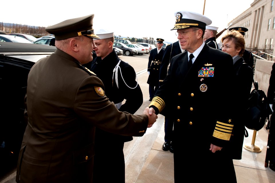 Defense.gov News Photo 110110-N-0696M-077 - Chairman of the Joint Chiefs of Staff Adm. Mike Mullen U.S. Navy welcomes Croatian Chief of Defense Gen. Josip Lucic to the Pentagon on Jan. 10