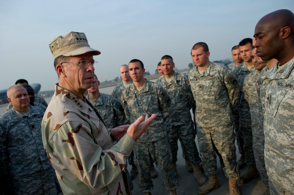 Defense.gov News Photo 101215-N-0696M-035 - Chairman of the Joint Chiefs of Staff Adm. Mike Mullen U.S. Navy addresses soldiers assigned to 1st Battalion 52nd Aviation Regiment at Chaklala