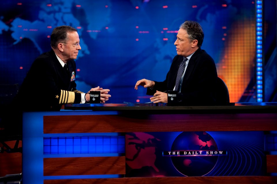 Defense.gov News Photo 110203-N-0696M-105 - Chairman of the Joint Chiefs of Staff Adm. Mike Mullen, U.S. Navy, appears on The Daily Show with Jon Stewart in New York City on Feb. 3, 2011