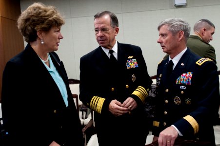 Defense.gov News Photo 101208-N-0696M-016 - Chairman of the Joint Chiefs of Staff Adm. Mike Mullen U.S. Navy speaks with U.S. Ambassador to South Korea Kathleen Stephens and Commanding