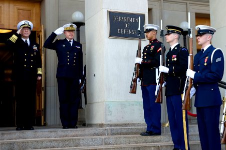 Defense.gov News Photo 110218-N-TT977-041 - Chairman of the Joint Chiefs of Staff Adm. Mike Mullen U.S. Navy welcomes French Chief of the Armed Forces General Staff Adm. Edouard Guillaud to