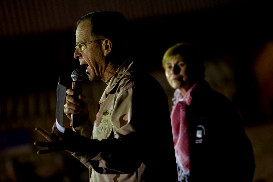 Defense.gov News Photo 101213-N-0696M-381 - Chairman of the Joint Chiefs of Staff Adm. Mike Mullen U.S. Navy addresses service members assigned to Camp Victory Iraq on Dec.13 2010