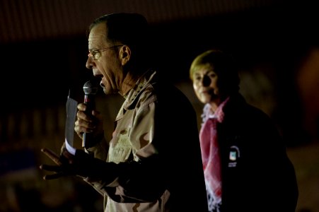 Defense.gov News Photo 101213-N-0696M-381 - Chairman of the Joint Chiefs of Staff Adm. Mike Mullen U.S. Navy addresses service members assigned to Camp Victory Iraq on Dec.13 2010