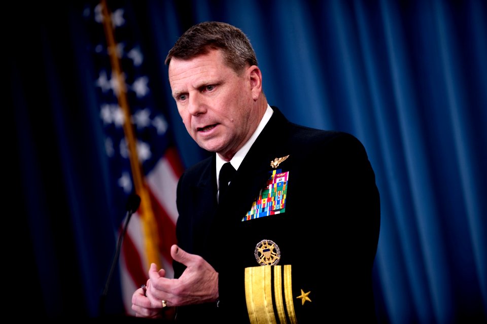 Defense.gov News Photo 110324-N-TT977-086 - Director of the Joint Staff Vice Adm. Bill Gortney U.S. Navy updates the media at a briefing on Operation Odyssey Dawn from the Pentagon in