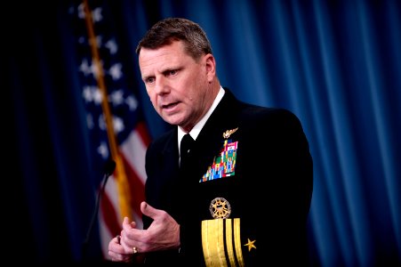 Defense.gov News Photo 110324-N-TT977-086 - Director of the Joint Staff Vice Adm. Bill Gortney U.S. Navy updates the media at a briefing on Operation Odyssey Dawn from the Pentagon in
