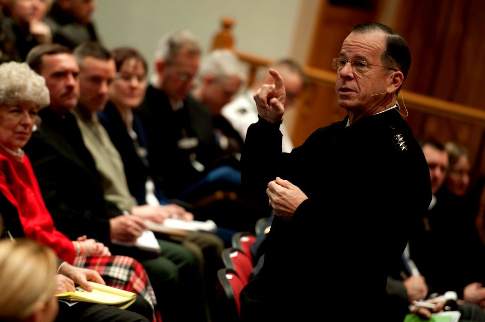 Defense.gov News Photo 110210-N-TT977-312 - Chairman of the Joint Chiefs of Staff Adm. Mike Mullen U.S. Navy addresses audience members at the U.S. Army War College at Carlisle Barracks