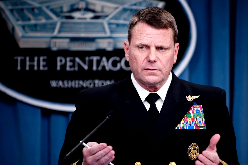 Defense.gov News Photo 110324-N-TT977-077 - Director of the Joint Staff Vice Adm. Bill Gortney U.S. Navy updates the media at a briefing on Operation Odyssey Dawn from the Pentagon in
