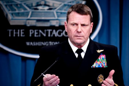 Defense.gov News Photo 110324-N-TT977-077 - Director of the Joint Staff Vice Adm. Bill Gortney U.S. Navy updates the media at a briefing on Operation Odyssey Dawn from the Pentagon in