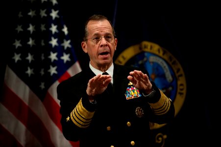 Defense.gov News Photo 110403-N-TT977-251 - Chairman of the Joint Chiefs of Staff Adm. Mike Mullen U.S. Navy answers questions during a town hall meeting with the families of Boise area