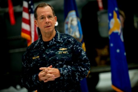 Defense.gov News Photo 110413-N-TT977-025 - Chairman of the Joint Chiefs of Staff Adm. Mike Mullen U.S. Navy addresses airman assigned to the 58th Rescue Squadron at Nellis Air Force Base