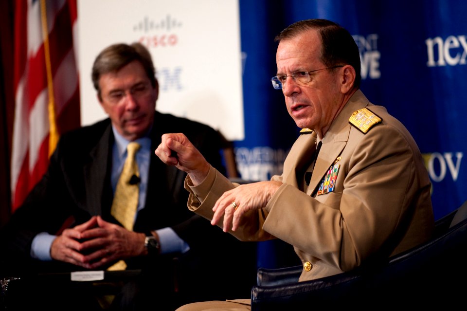 Defense.gov News Photo 110428-N-TT977-054 - Chairman of the Joint Chiefs of Staff Adm. Mike Mullen addresses audience members at the Government Executive Media Groups 2011 Leadership
