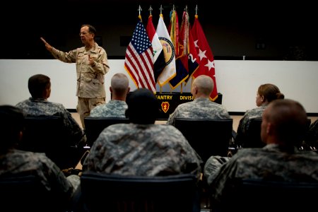 Defense.gov News Photo 110422-N-TT977-149 - Chairman of the Joint Chiefs of Staff Adm. Mike Mullen addresses soldiers assigned to the 1st Infantry Division s 2nd Advise and Assist Brigade at photo