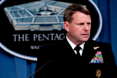 Defense.gov News Photo 110325-N-TT977-222 - Director of the Joint Staff Vice Adm. Bill Gortney U.S. Navy updates the media at a briefing on Operation Odyssey Dawn in the Pentagon on March