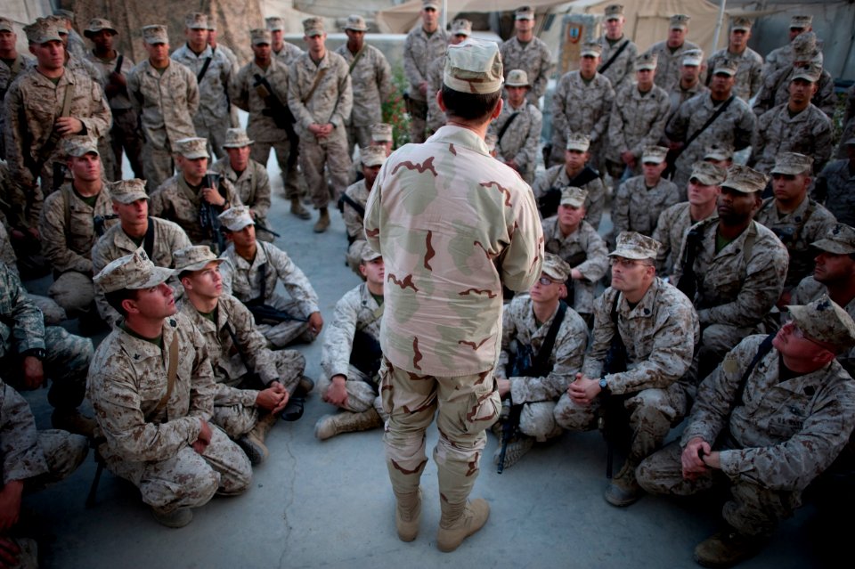 Defense.gov News Photo 110419-N-TT977-367 - Chairman of the Joint Chiefs of Staff Adm. Mike Mullen U.S. Navy addresses U.S. Marines at Forward Operating Base Jackson Afghanistan on April