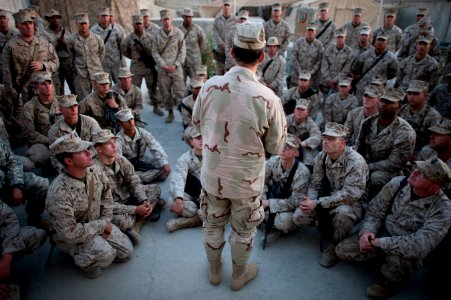 Defense.gov News Photo 110419-N-TT977-367 - Chairman of the Joint Chiefs of Staff Adm. Mike Mullen U.S. Navy addresses U.S. Marines at Forward Operating Base Jackson Afghanistan on April