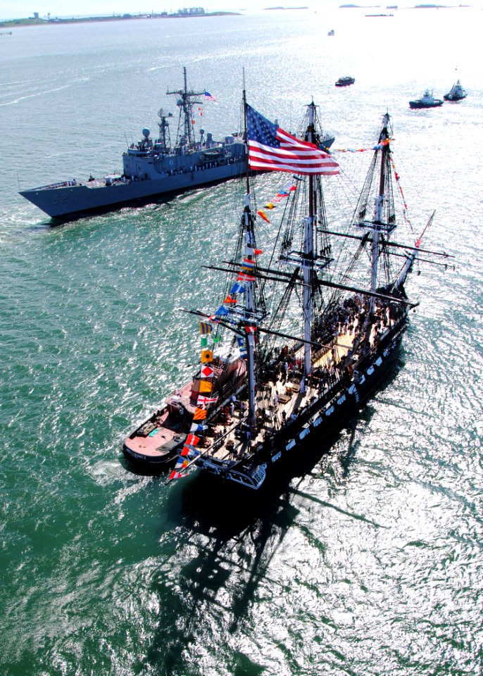 Defense.gov News Photo 110603-N-SH953-655 - The USS Constitution greets the guided-missile frigate USS Carr FFG 52 in Boston Harbor during an underway Battle of Midway commemoration on June