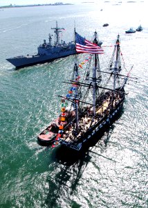 Defense.gov News Photo 110603-N-SH953-655 - The USS Constitution greets the guided-missile frigate USS Carr FFG 52 in Boston Harbor during an underway Battle of Midway commemoration on June