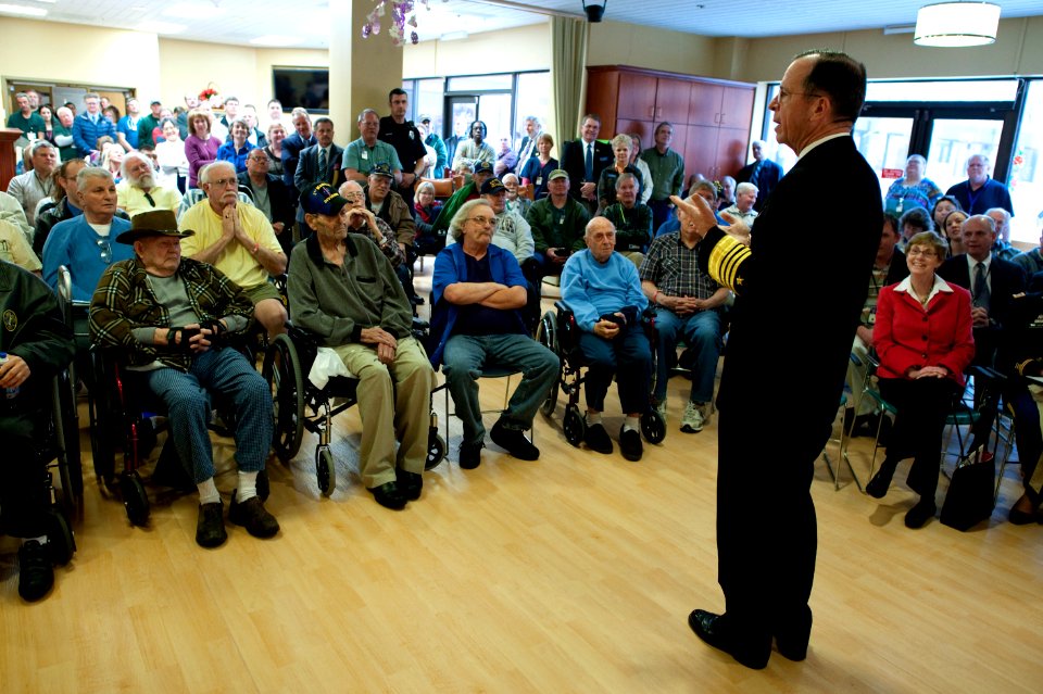 Defense.gov News Photo 110404-N-TT977-332 - Chairman of the Joint Chiefs of Staff Adm. Mike Mullen U.S. Navy answers questions during a town hall meeting at the Veterans Administration in