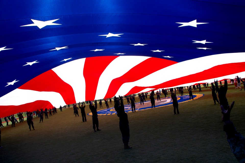 Defense.gov News Photo 110405-N-ZC343-192 - U.S. Navy sailors assigned to the USS Bonhomme Richard practice for the San Diego Padres opening day flag ceremony in San Diego on April 5 2011