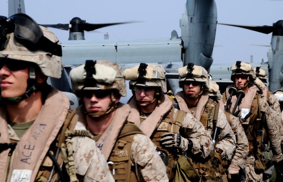 Defense.gov News Photo 110604-N-EC658-028 - Marines assigned to the 22nd Marine Expeditionary Unit prepare to conduct training exercises aboard the multipurpose amphibious assault ship USS