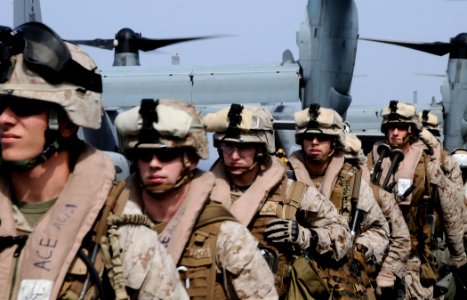 Defense.gov News Photo 110604-N-EC658-028 - Marines assigned to the 22nd Marine Expeditionary Unit prepare to conduct training exercises aboard the multipurpose amphibious assault ship USS
