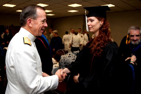 Defense.gov News Photo 110430-N-TT977-238 - Chairman of the Joint Chiefs of Staff Adm. Mike Mullen U.S. Navy greets U.S. Army Staff Sgt. Shasha Maria-Martin prior to Florida State