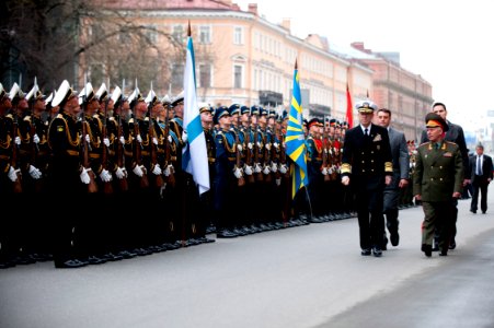 Defense.gov News Photo 110506-N-TT977-072 - A Russian military honor guard welcomes Chairman of the Joint Chiefs of Staff Adm. Mike Mullen to St. Petersburg Russia on May 6 2011. Mullen