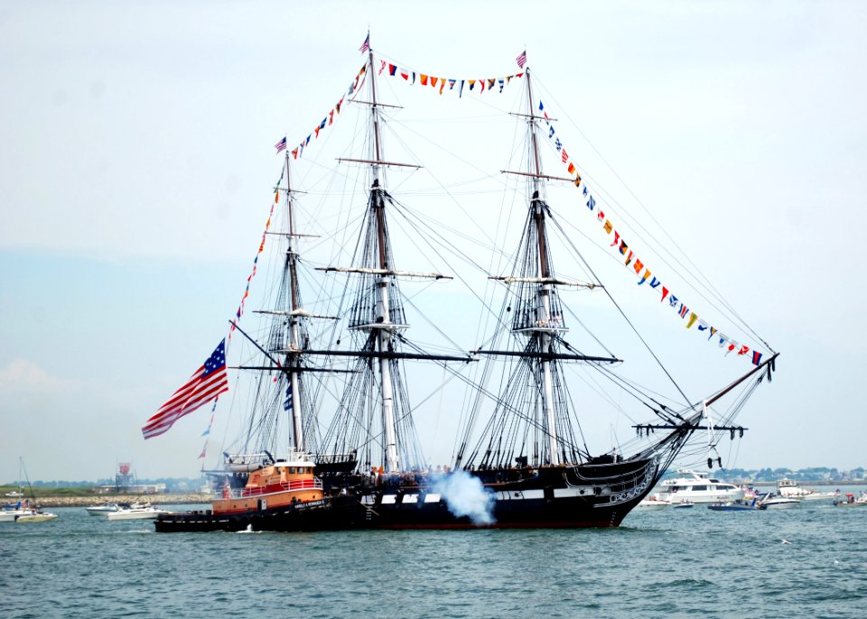 Defense.gov News Photo 110704-N-AU127-119 - The USS Constitution fires a 21-gun salute toward Fort Independence on Castle Island during the ship s annual under way in Boston Harbor on July 4