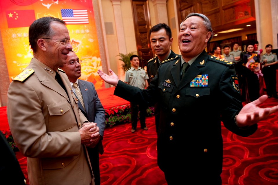 Defense.gov News Photo 110711-N-TT977-163 - Chairman of the Joint Chiefs of Staff Adm. Mike Mullen shares a laugh with Chief of the Peoples Liberation Army s General Staff Gen. Chen Bingde in