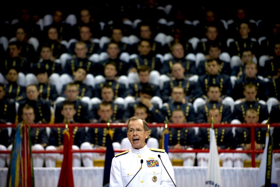 Defense.gov News Photo 110516-N-TT977-242 - Chairman of the Joint Chiefs of Staff Adm. Mike Mullen U.S. Navy addresses graduates at the Virginia Military Institute commencement ceremony in