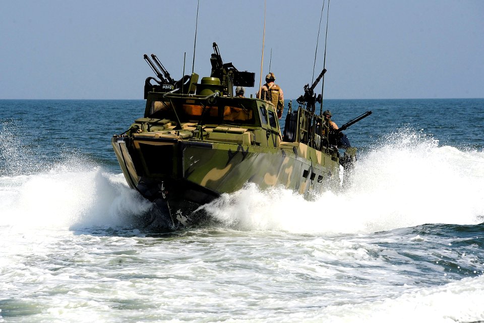 Defense.gov News Photo 110713-N-CD297-041 - Sailors assigned to Riverine Squadron 2 participate in pre-deployment exercises in a riverine command boat near Norfolk Va. on July 12 2011