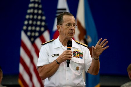 Defense.gov News Photo 110714-N-TT977-425 - Chairman of the Joint Chiefs of Staff Adm. Mike Mullen addresses service members during an all hands call at U.S. Army Garrison Yongsan Seoul