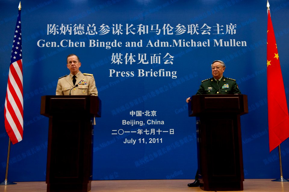 Defense.gov News Photo 110711-N-TT977-085 - Chairman of the Joint Chiefs of Staff Adm. Mike Mullen and Chief of the Peoples Liberation Army s General Staff Gen. Chen Bingde address the media