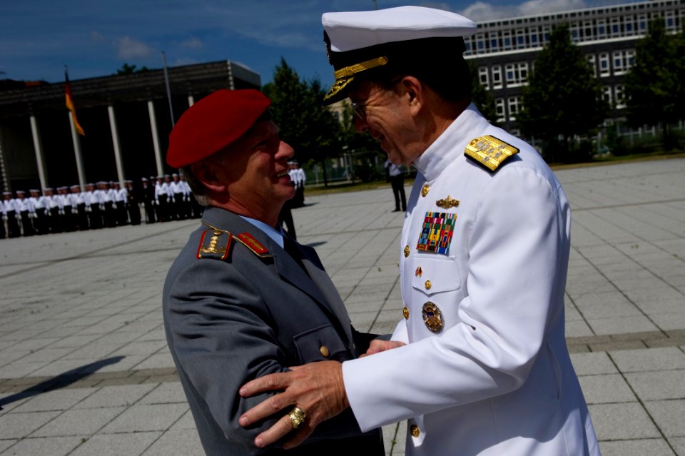 Defense.gov News Photo 110609-N-TT977-252 - Chairman of the Joint Chiefs of Staff Adm. Mike Mullen greets Chief of Staff of the German Armed Forces Gen. Volker Wieker in Berlin Germany on